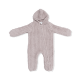 Chenille - Stone Hooded Romper with Striped Texture