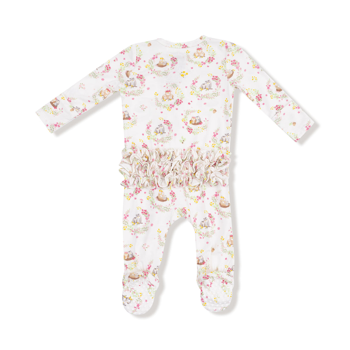 2 Way Ruffle Zipper Footie - Floral Owl Families - HoneyBug 