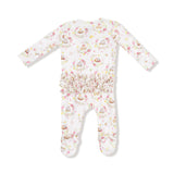 2 Way Ruffle Zipper Footie - Floral Owl Families - HoneyBug 