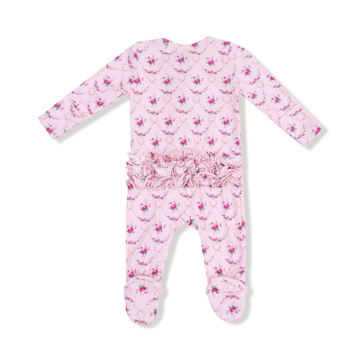 2 Way Ruffle Zipper Footie - Rose Garden Trellis - HoneyBug 