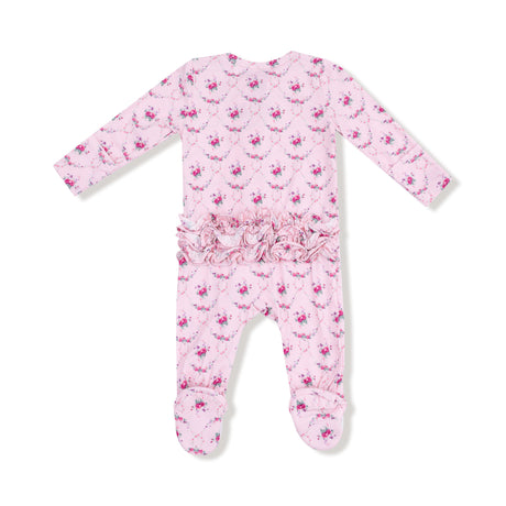 2 Way Ruffle Zipper Footie - Rose Garden Trellis - HoneyBug 