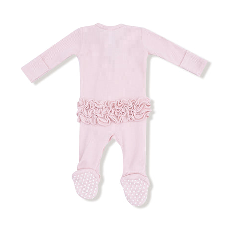2 Way Ruffle Zipper Footie - Veiled Pink - HoneyBug 