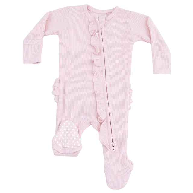 2 Way Ruffle Zipper Footie - Veiled Pink - HoneyBug 