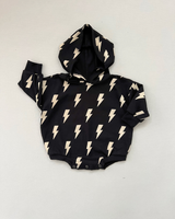 Hooded Bubble Romper  |  Black Bolts - HoneyBug 