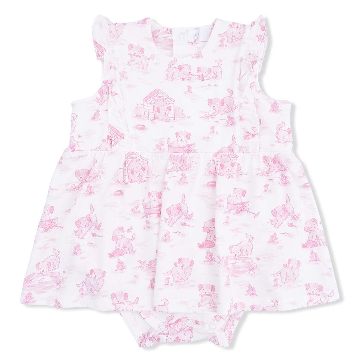 Puppy Toile Pink - Ruffle Bodysuit Dress