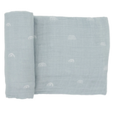 Cotton Muslin Swaddle Blanket - Blue Rainbow - HoneyBug 