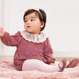Mauve Velvet Baby Romper – Lace Collar Special Occasion - HoneyBug 