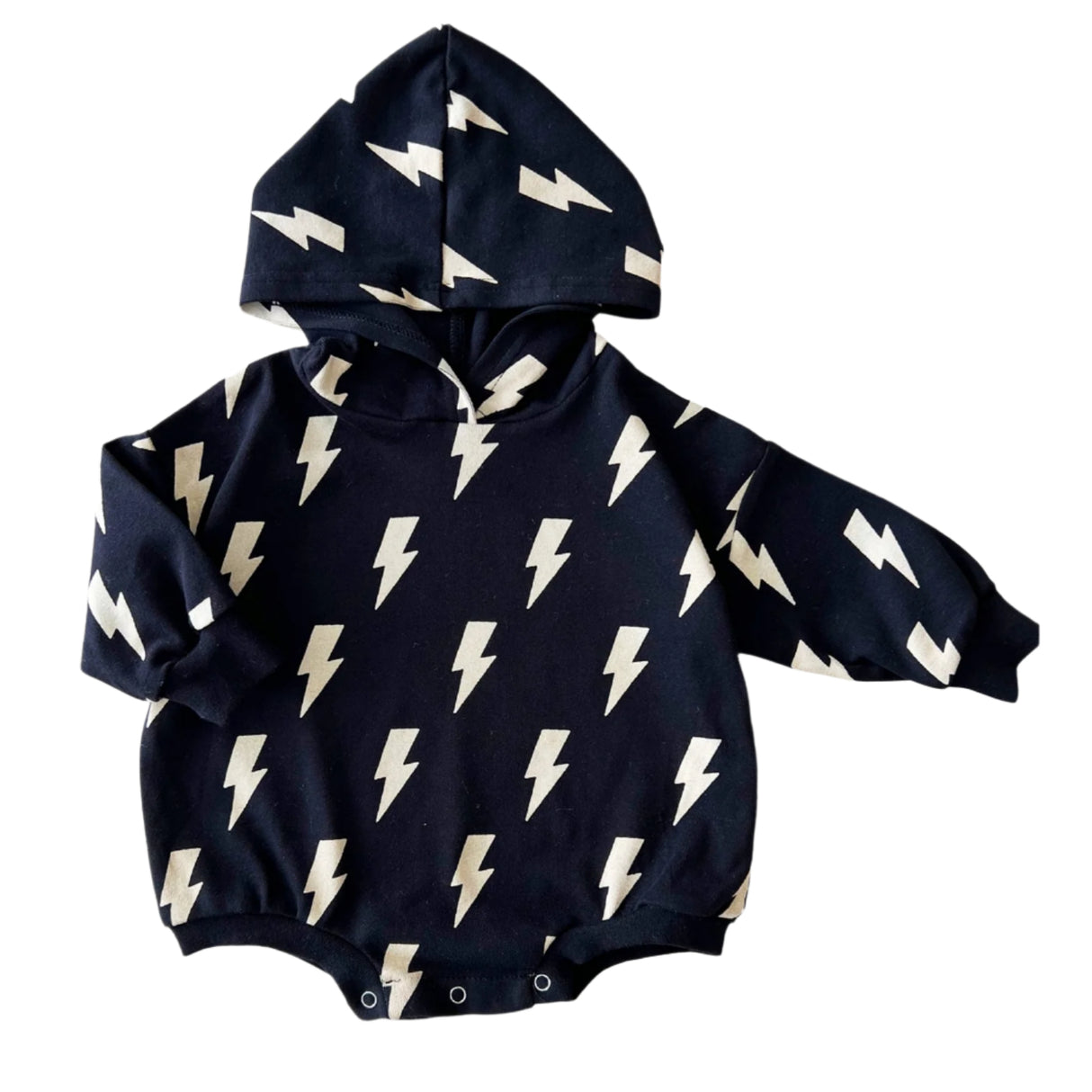Hooded Bubble Romper  |  Black Bolts - HoneyBug 