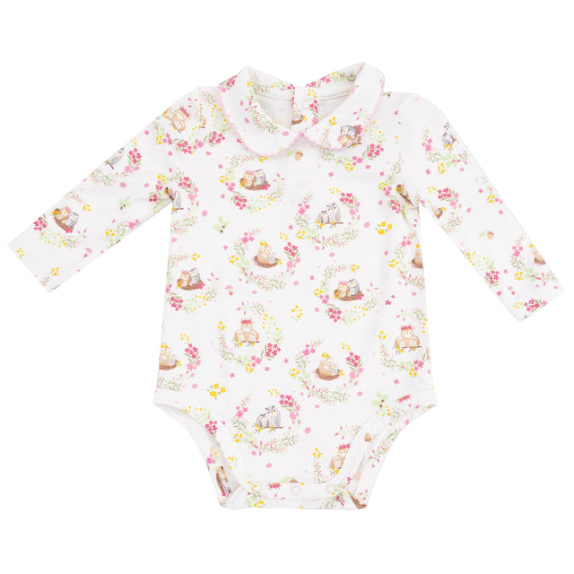 Peter Pan Collar Bodysuit - Floral Owl Families - HoneyBug 