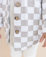 Cotton Shacket | Smiley Checkered Latte - HoneyBug 