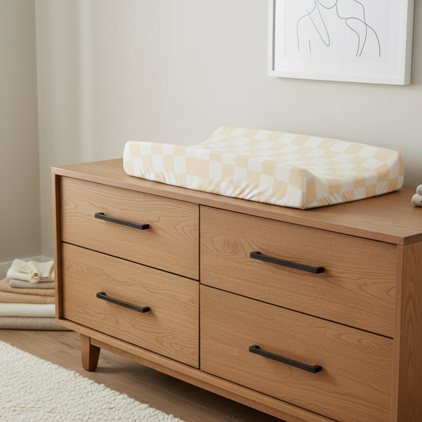 Butter Yellow Checkered Changing Pad Cover