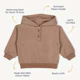Organic Fleece Henley Hoodie - Taupe - HoneyBug 