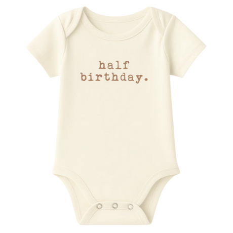 Half Birthday Clay Organic Cotton Baby Bodysuit Short Sleeve - HoneyBug 