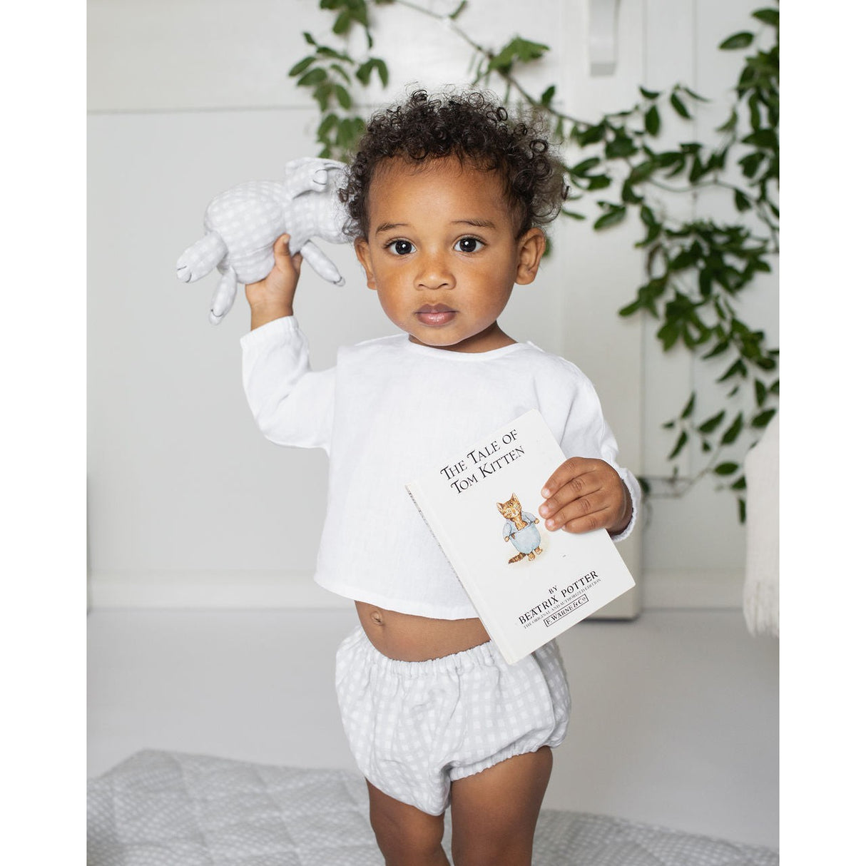 Monogrammed Gift set | double button shirt and grey gingham bloomer - HoneyBug 