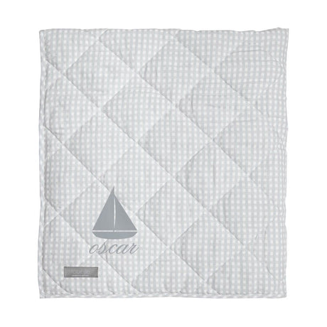 Monogrammed  Play mat | grey gingham and white linen - HoneyBug 