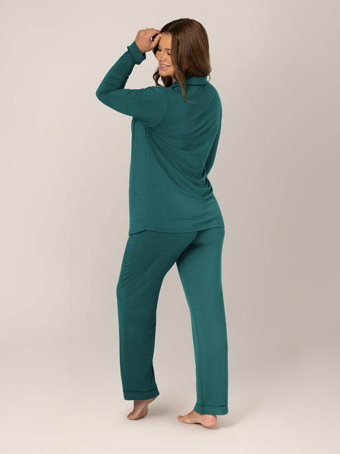 Clea Bamboo Classic Long Sleeve Pajama Set | Evergreen - HoneyBug 