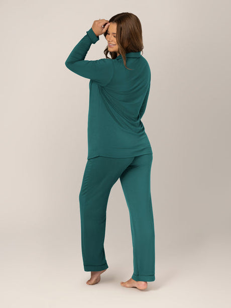 Clea Bamboo Classic Long Sleeve Pajama Set | Evergreen - HoneyBug 