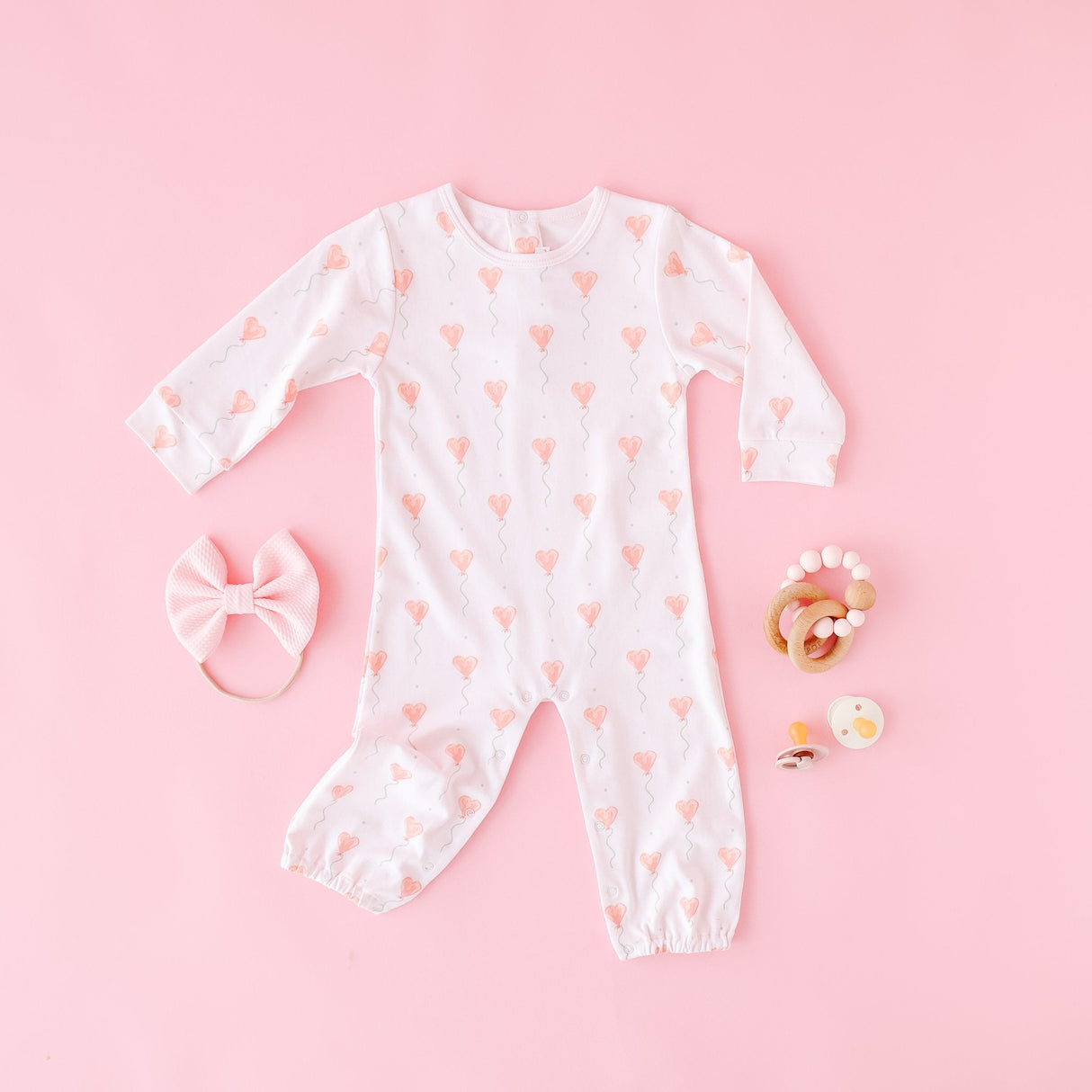 Pink Heart Balloon Romper - HoneyBug 