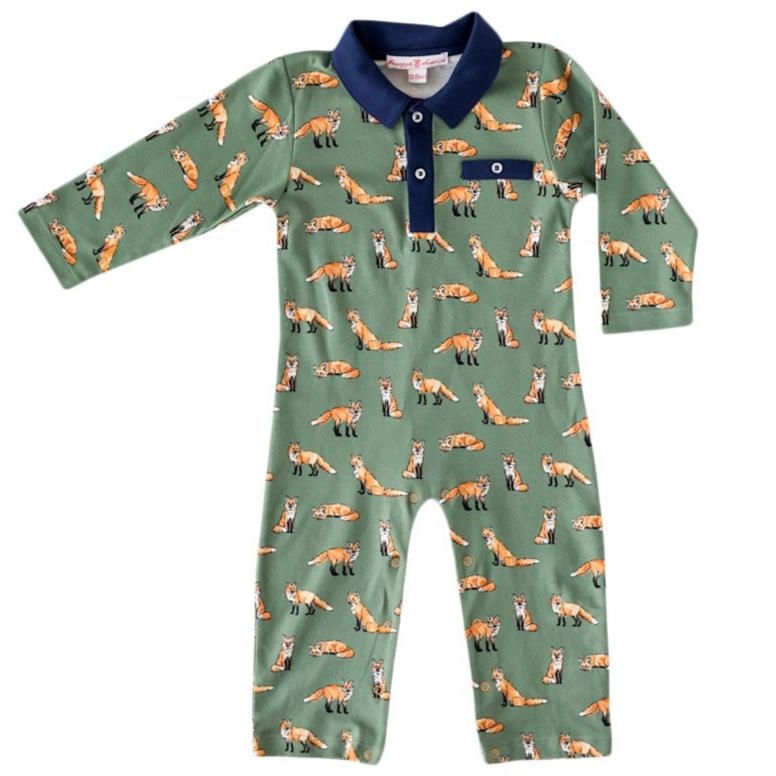 Green Fox Collared Romper - HoneyBug 