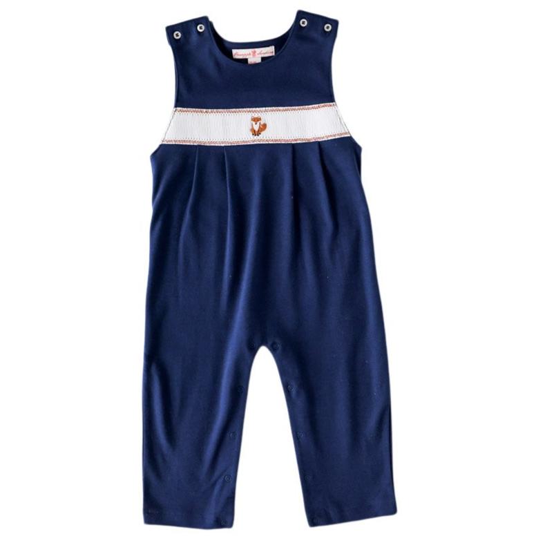 Navy Fox Smocked Romper - HoneyBug 