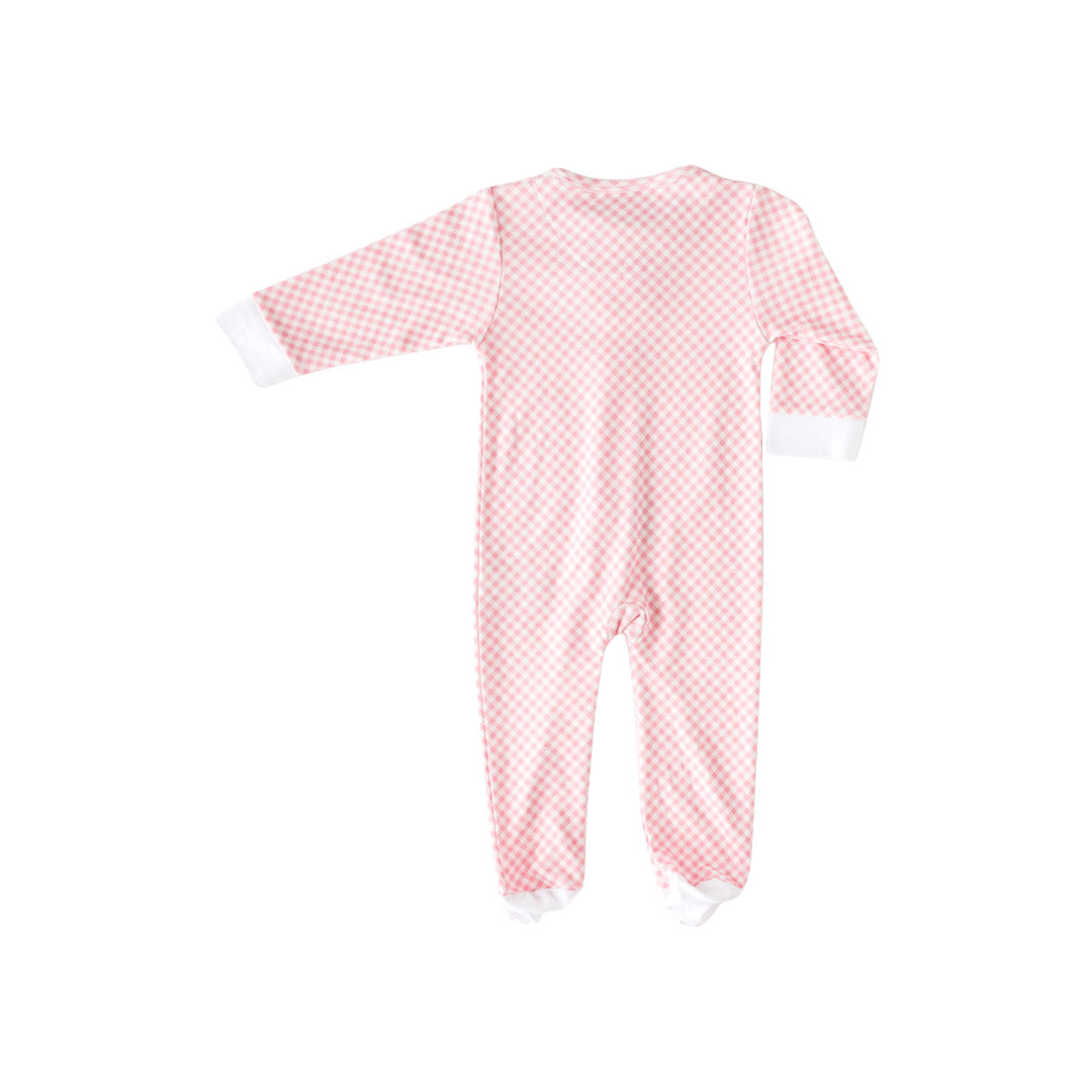 Pink Gingham Zip Footie - HoneyBug 