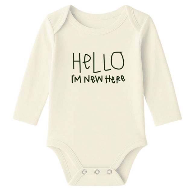 Hello I'm New Here Organic Cotton Baby Bodysuit Long Sleeve - HoneyBug 