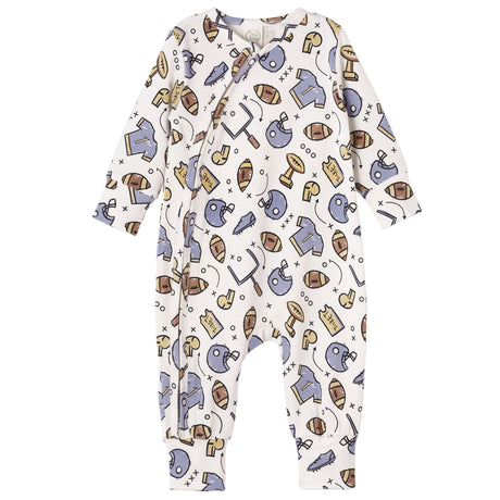 Touchdown Baby Boy Bamboo Football Zipper Romper - HoneyBug 