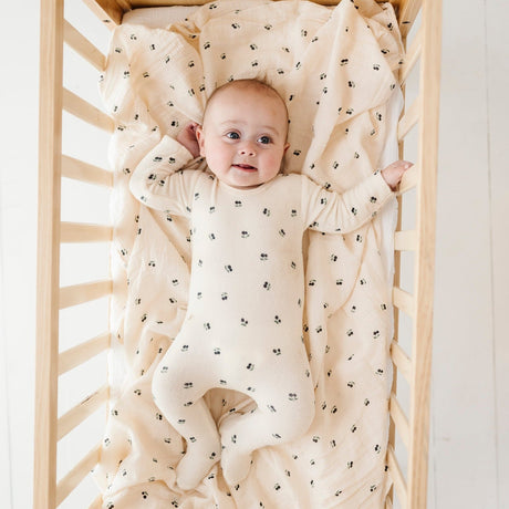 Cotton Muslin Swaddle Blanket - Blue Cherry - HoneyBug 