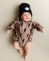 Hooded Bubble Romper  | Mocha Bolts - HoneyBug 