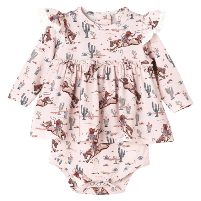 Prairie Princess Baby Girl Western Bamboo Skirted Bodysuit - HoneyBug 