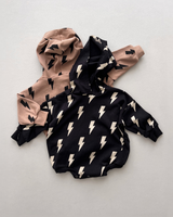 Hooded Bubble Romper  | Mocha Bolts - HoneyBug 