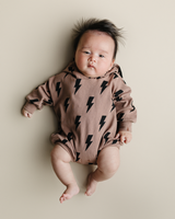 Hooded Bubble Romper  | Mocha Bolts - HoneyBug 