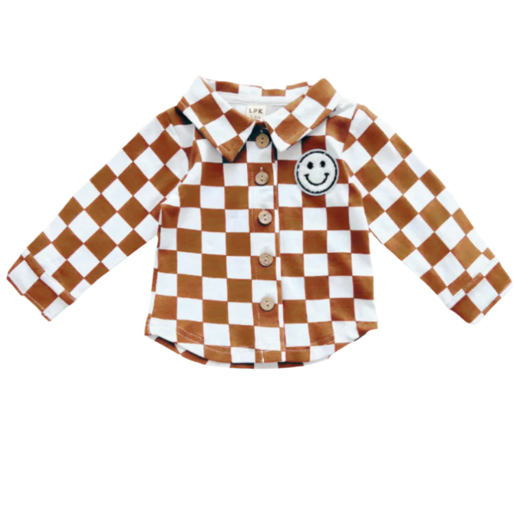 Cotton Shacket | Smiley Checkered Copper - HoneyBug 