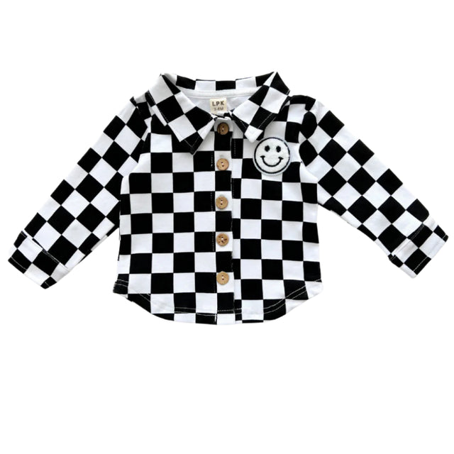 Cotton Shacket | Smiley Checkered Black - HoneyBug 