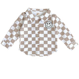 Cotton Shacket | Smiley Checkered Latte - HoneyBug 