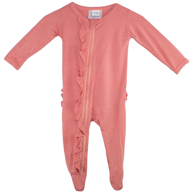 Ruffle 2 Way Zip Romper - Coral - HoneyBug 