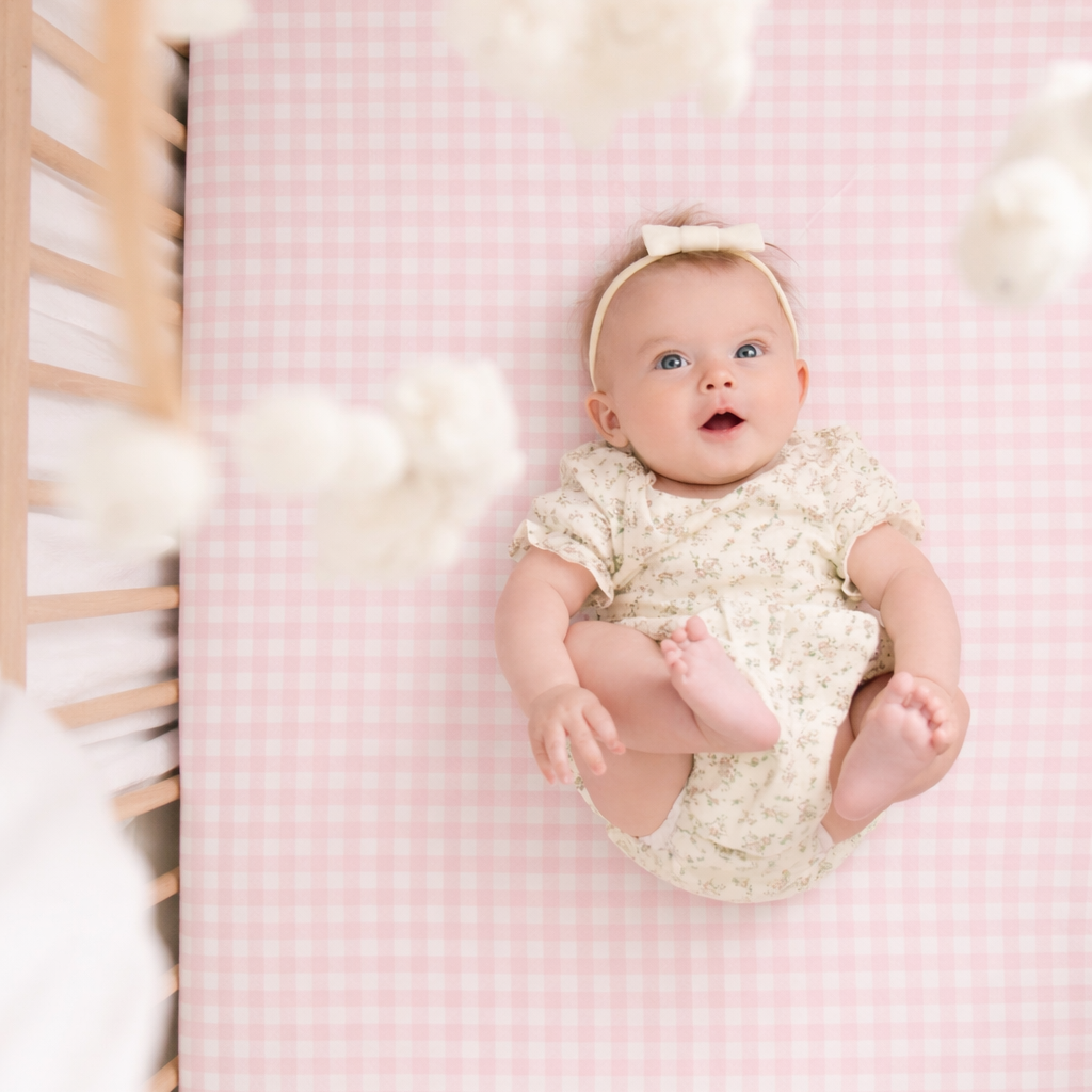Rosey Pink Gingham Crib Sheet