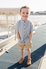 Blue Checkered Linen Button Up Shirt