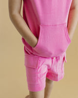 Terry Cargo Shorts Set | Pink - HoneyBug 