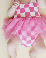 Tutu Romper | Checkered Bubble Gum - HoneyBug 