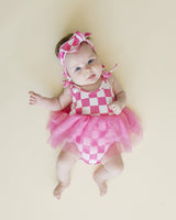 Tutu Romper | Checkered Bubble Gum - HoneyBug 