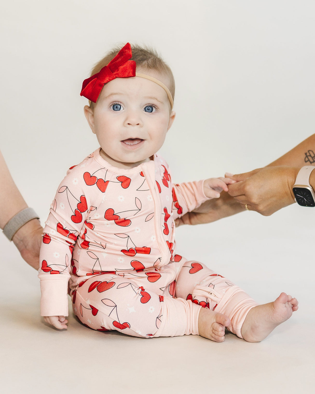 Bamboo Zip Romper | Cherry Heart - HoneyBug 