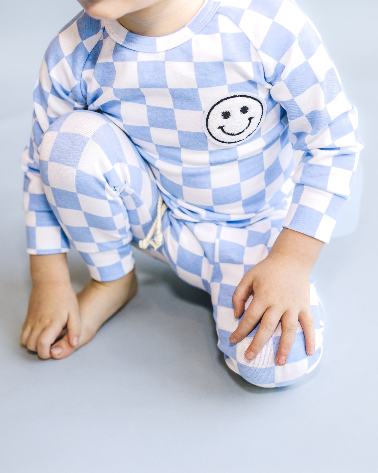 Checkered Smiley Lounge Set | Blue - HoneyBug 