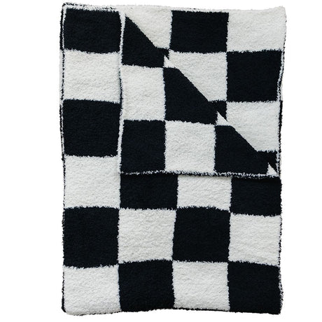 Black + White Checkered Plush Blanket - HoneyBug 
