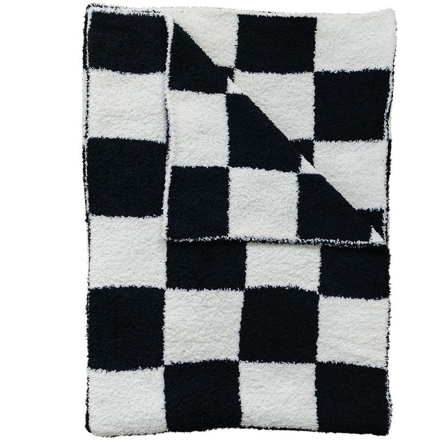 Black + White Checkered Plush Blanket - HoneyBug 