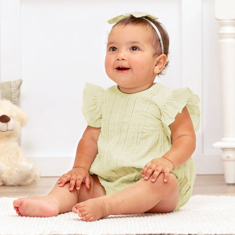 Soft Green Swiss Dot Cotton Baby Bodysuit - HoneyBug 