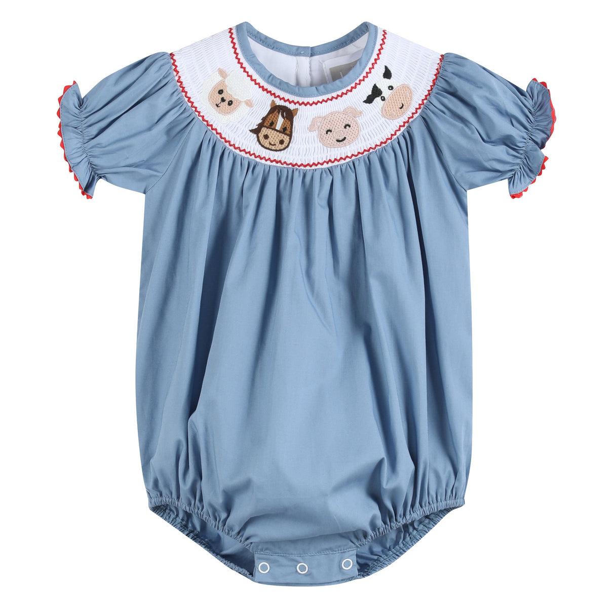 Blue Farm Animals Smocked Romper