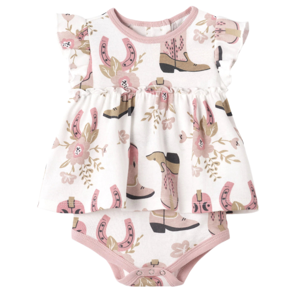 Cowgirl Boots Cotton Skirted Bodysuit - HoneyBug 