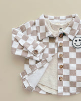 Cotton Shacket | Smiley Checkered Latte - HoneyBug 