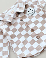 Cotton Shacket | Smiley Checkered Latte - HoneyBug 